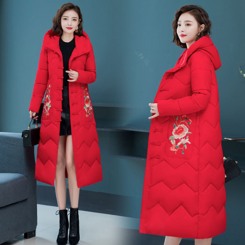 反季特价2021长款过膝加厚修身棉服女冬装韩版民族风刺绣棉服外套,女装/女士精品,棉衣/棉服,淘宝优惠券,粉丝福利购,淘宝优惠卷