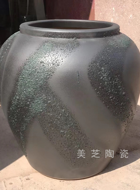 黑色陶瓷罐中古大缸喷水陶罐涌泉坛子圆缸落地花瓶插花器高罐花盆