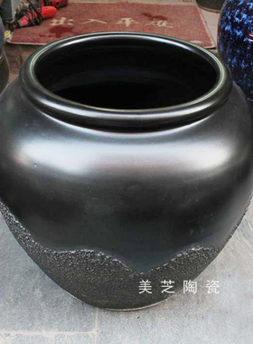 黑色陶瓷罐插花摆件落地花瓶花器