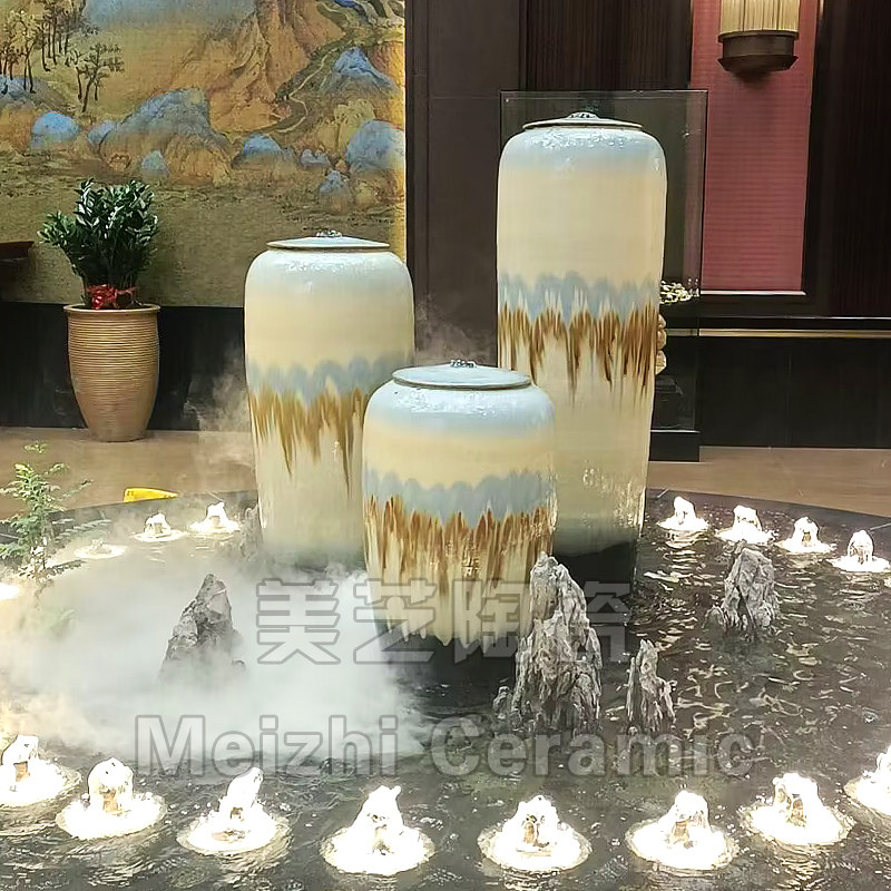 涌泉陶罐景德镇陶瓷加湿器大型流水摆件循环水景喷泉花瓶喷水缸