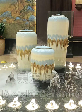 涌泉陶罐景德镇陶瓷加湿器大型流水摆件循环水景喷泉花瓶喷水缸