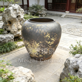侘寂风花瓶粗陶坛子造景落地陶罐花器陶瓮圆形大缸景德镇高端花盆