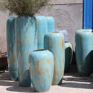 户外创意装饰干枝花钵中式陶罐花器花插花罐大件艺术摆件立地花瓶