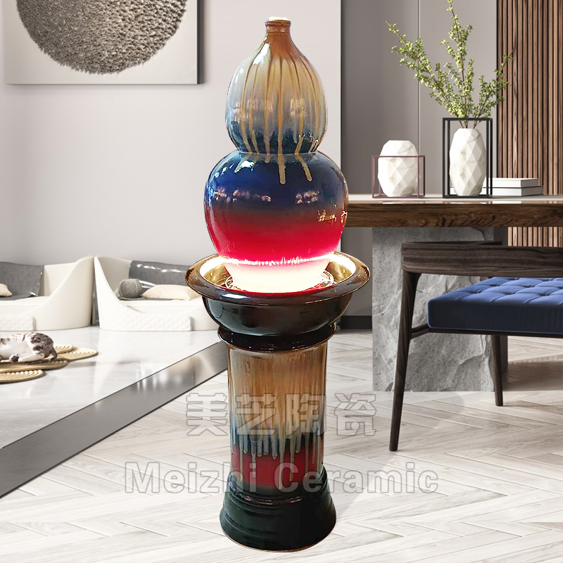 景德镇陶瓷加湿器喷泉花瓶客厅电视柜流水生财摆件陶瓷葫芦流水器