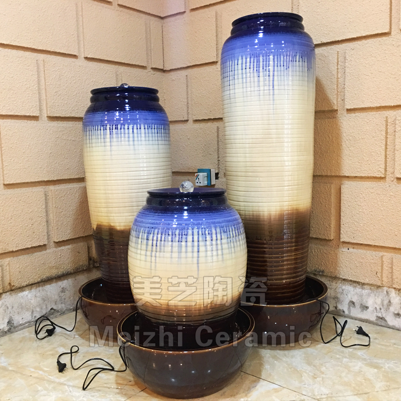 美容会所喷水花瓶循环水景坛子加湿器冒水缸景观喷泉流水陶罐组合