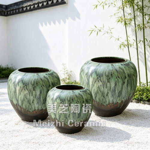 室外庭院花盆陶瓷圆缸50cm花瓶大肚陶罐粗陶花盆圆形花器插花摆件