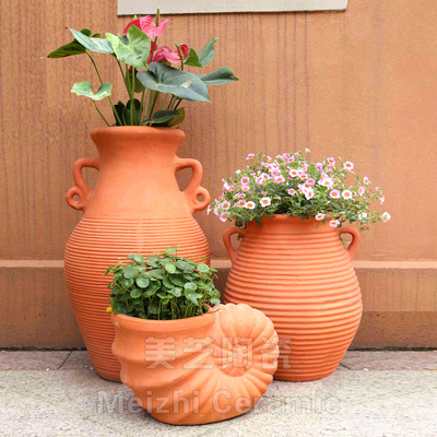 中式螺纹花盆海螺造型陶罐花园装饰景观摆件户外落地栽花瓶大陶缸