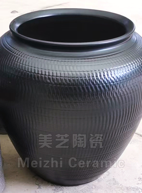庭院黑色禅意陶瓷花瓶插花陶罐流水缸景德镇花盆大罐子大口径花器