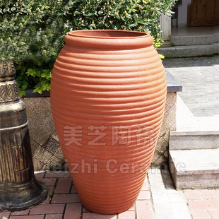 别墅院子超大型红陶花盆流水陶罐种花盆高大口径陶盆红泥园艺摆件