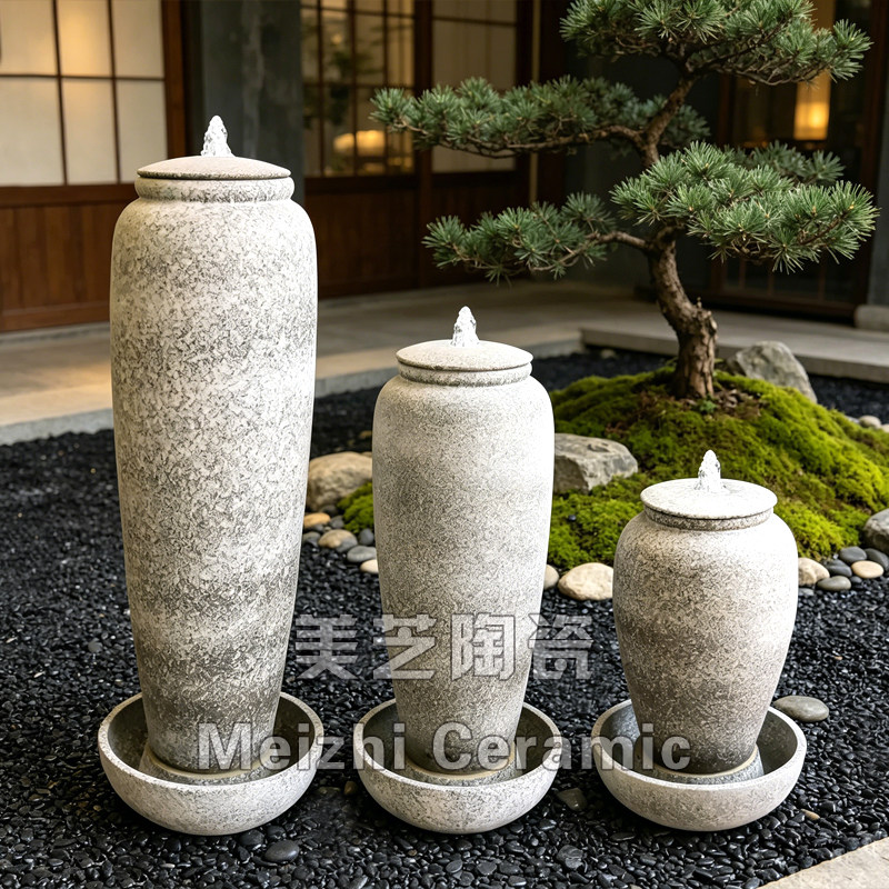 庭院造景喷泉花瓶水景招财加湿器复古流水罐水系粗陶陶罐流水陶缸