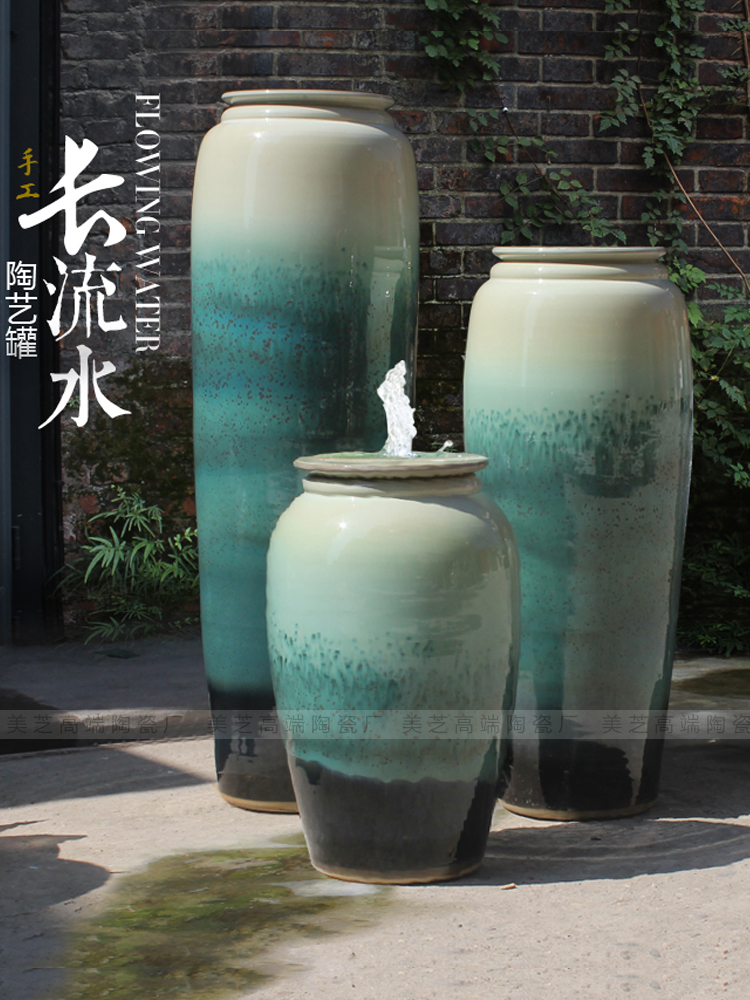 庭院水池喷泉摆件叠水坛水景陶罐组合自循环流水大花瓶陶瓷加湿器