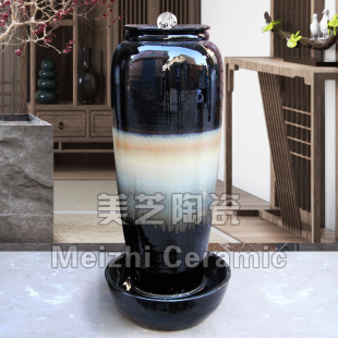 喷水池流水摆件循环水景缸花瓶涌泉陶罐客厅流水瓶喷泉陶瓷加湿器