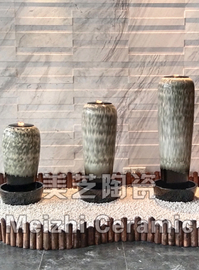 酒店玄关复古流水摆件循环水景缸造景涌泉陶罐喷水花瓶水系喷泉罐