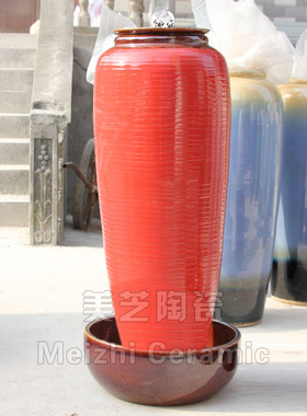 茶室乔迁新居流水生财摆件陶瓷流水花瓶水泵带灯光加湿器涌泉陶罐
