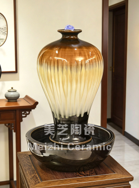桌面流水加湿器摆件小型喷泉花瓶流水器带灯光鱼缸涌水陶罐溢水坛