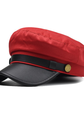 红色黑色平顶海军帽男女通用可调节潮流帽子