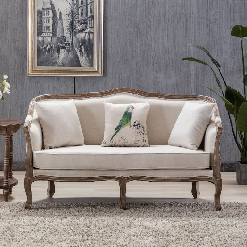 复古双人三人位布艺实木美式乡村田园客厅餐厅咖啡厅北欧网红沙发