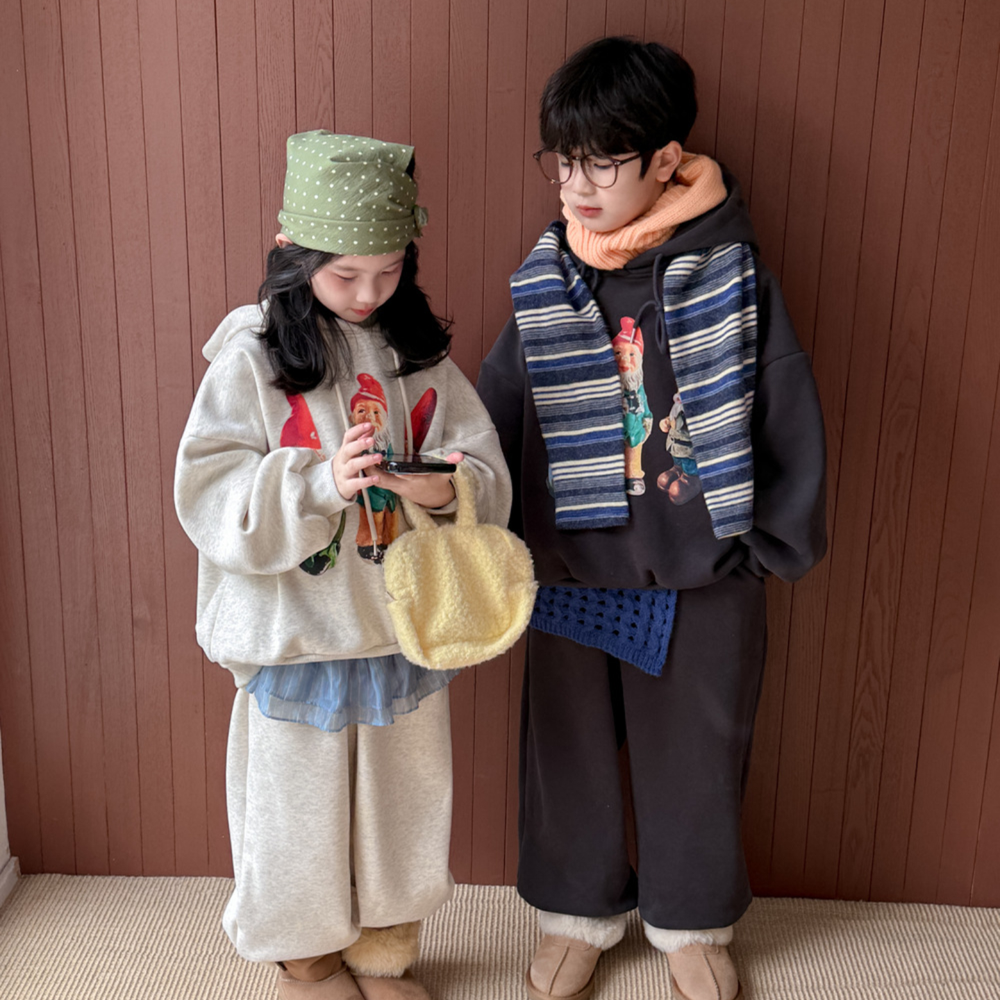 儿童套装男女童冬季加绒加厚卡通卫衣卫裤男女孩百搭连帽两件套潮