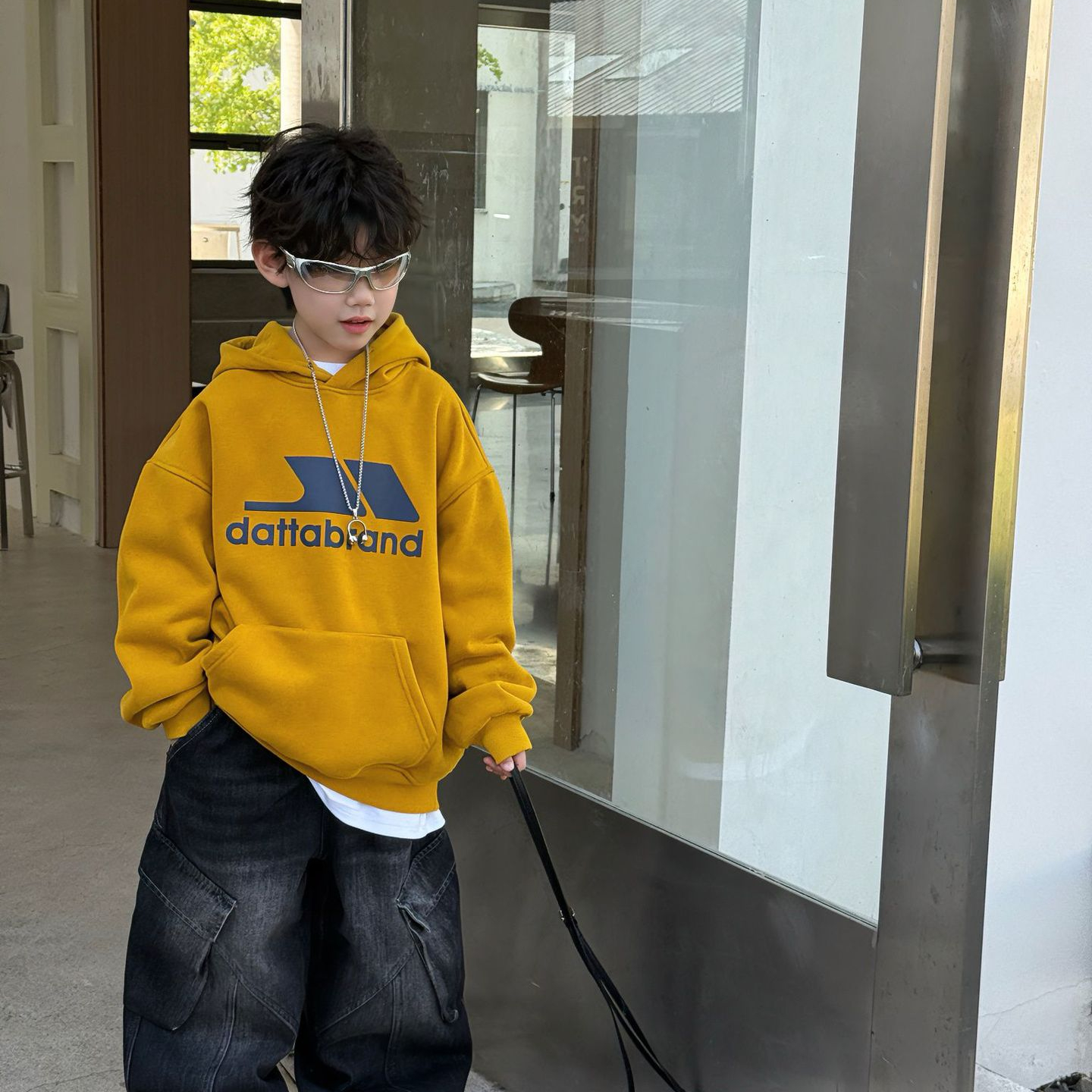 男童卫衣冬季新款儿童韩版运动风加绒加厚连帽衫男孩百搭宽松上衣