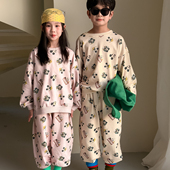 儿童套装 男孩百搭宽松休闲两件套潮 满印小熊卫衣裤 男女童春季 韩版