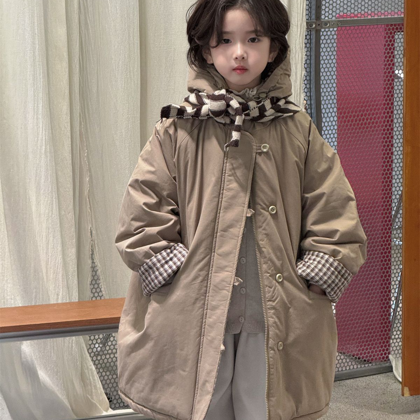 男童棉服儿童冬季韩版加厚连帽夹棉风衣儿童冬季保暖百搭长款棉衣