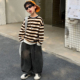儿童长袖 洋气撞色条纹打底衫 t恤春装 男孩帅气假两件休闲T男童新款