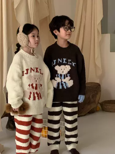 Детская демисезонная пижама, флисовое термобелье для мальчиков подходит для мужчин и женщин, бархатный комплект, увеличенная толщина, с медвежатами, семейный стиль