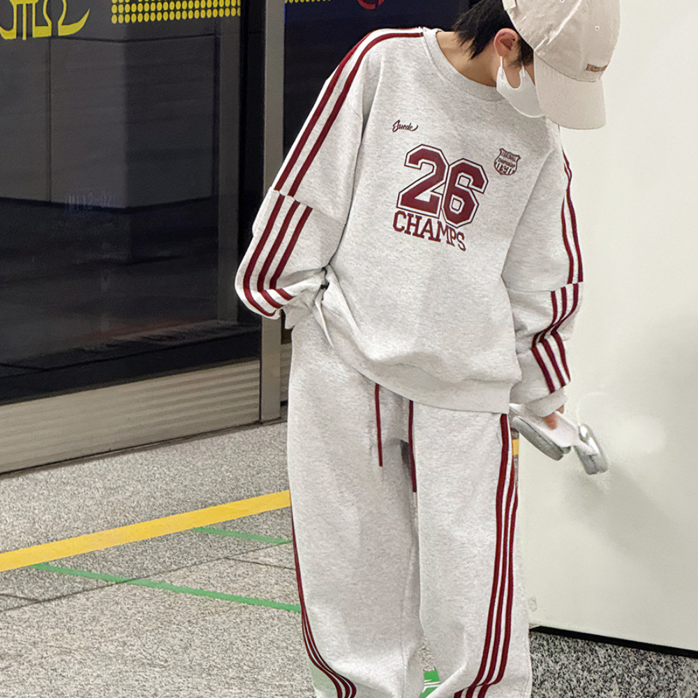 男童春装儿童韩版字母拉条运动百搭卫衣长裤男孩新款休闲两件套潮