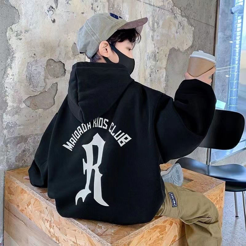 男童卫衣秋冬款加绒连帽