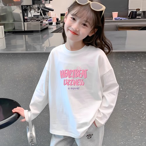 女童白色打底衫2025新款春装纯棉女孩秋装长袖T恤儿童女童春装