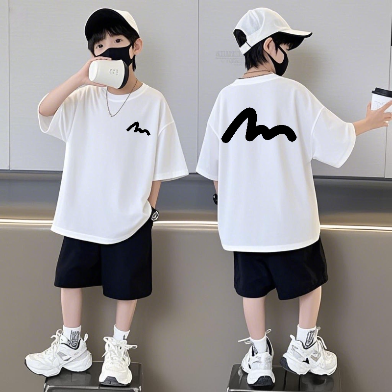 纯棉短袖短裤套装2025夏季新款中大童运动男童两件套潮流帅气男孩