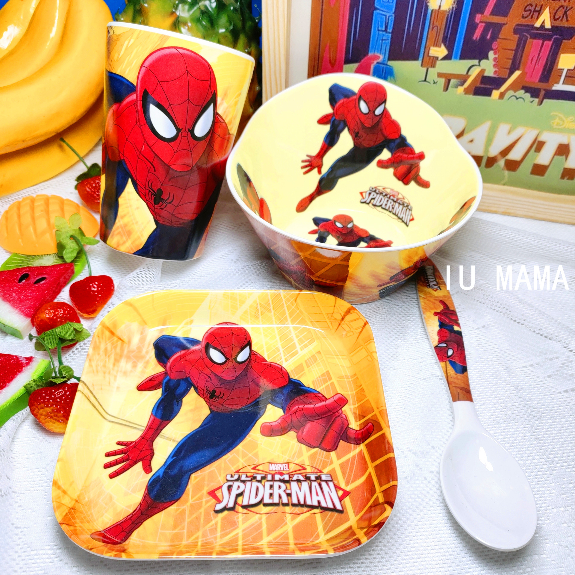 儿童碗卡通餐具套装防摔防烫可爱密胺碗宝宝辅食碗叉勺水杯学生碗