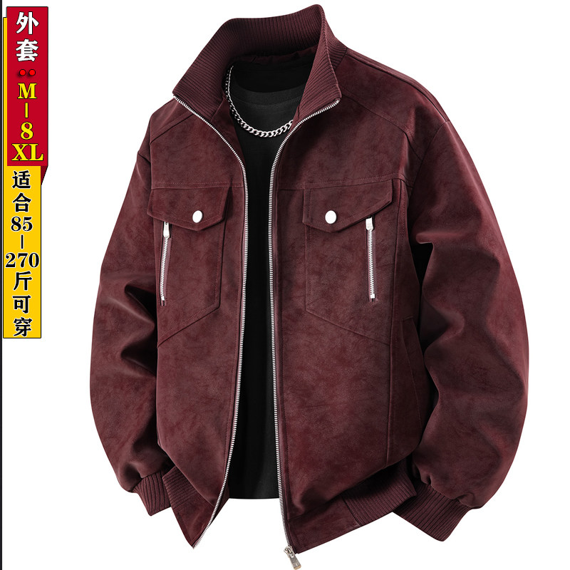 胖子皮衣秋冬新款痞帅机车服外套加大加厚立领潮牌百搭宽松皮夹克