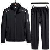 潮流加肥加大码 一套休闲套装 胖子装 卫衣运动服春秋季 立领外套 男士