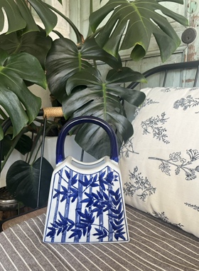 新中式复古文艺手绘青花创意陶瓷器包花瓶摆件装饰品工艺品可水培