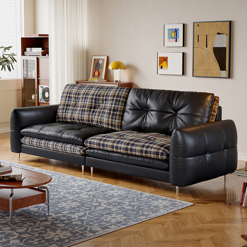 中古风汉堡沙发直排两面随意切换包豪斯多功能布艺靠包油蜡皮沙发