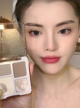 修容高光四色一体盘自然哑光细闪珠光立体提亮泪沟侧影三合一新手