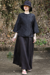 东方豆蔻春夏新款桑蚕丝龟纹宽松香云纱女九分袖外套上衣S3