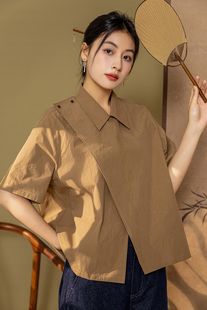 东方豆蔻春夏新款色织棉通勤高密纯棉复古卡其色气质女式上衣外套