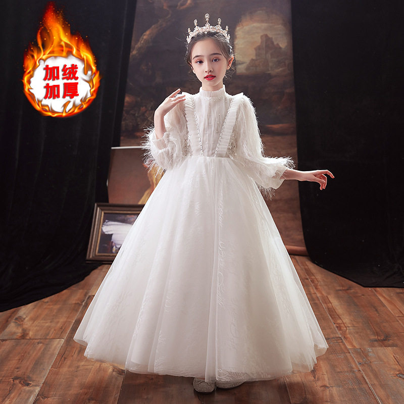 女大童秋冬季加绒加厚公主裙小女孩花童生日小提琴古筝合唱表演服