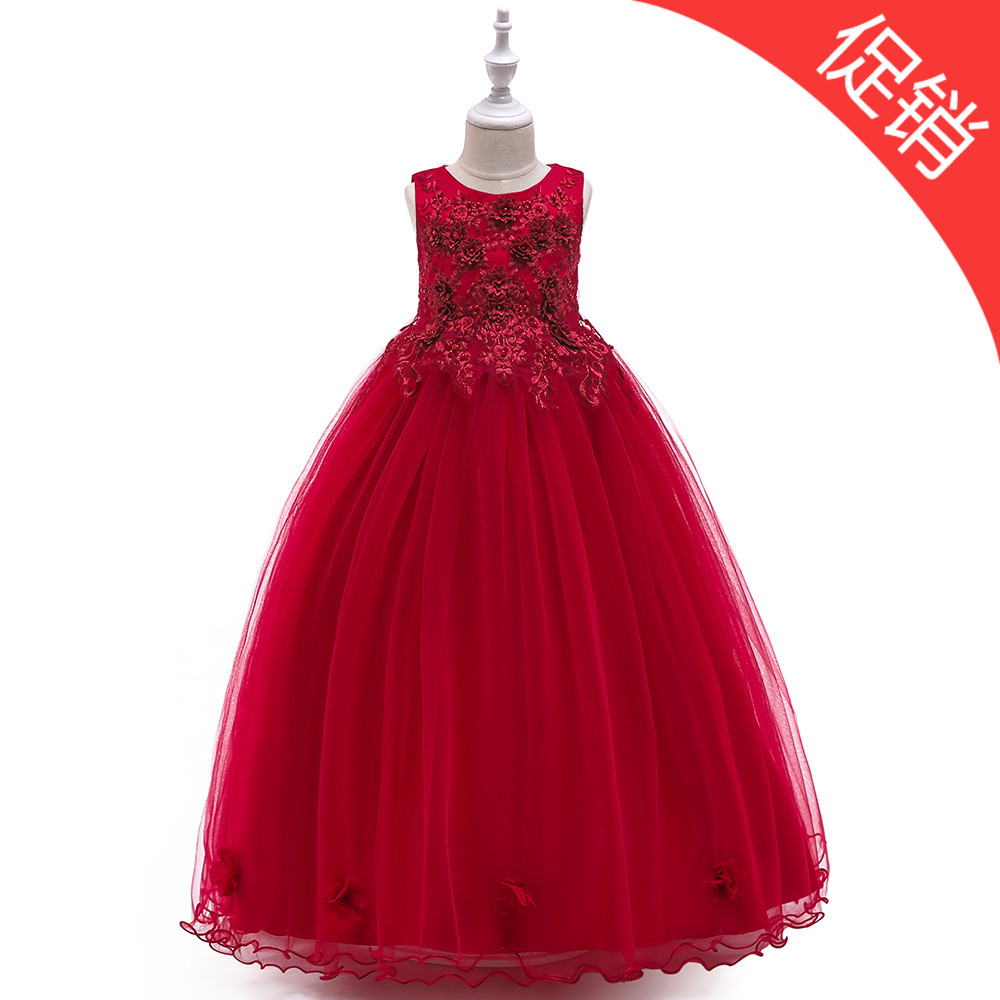 女童夏季晚礼服花童连衣裙无袖公主裙儿童婚纱裙主持表演服洋气夏