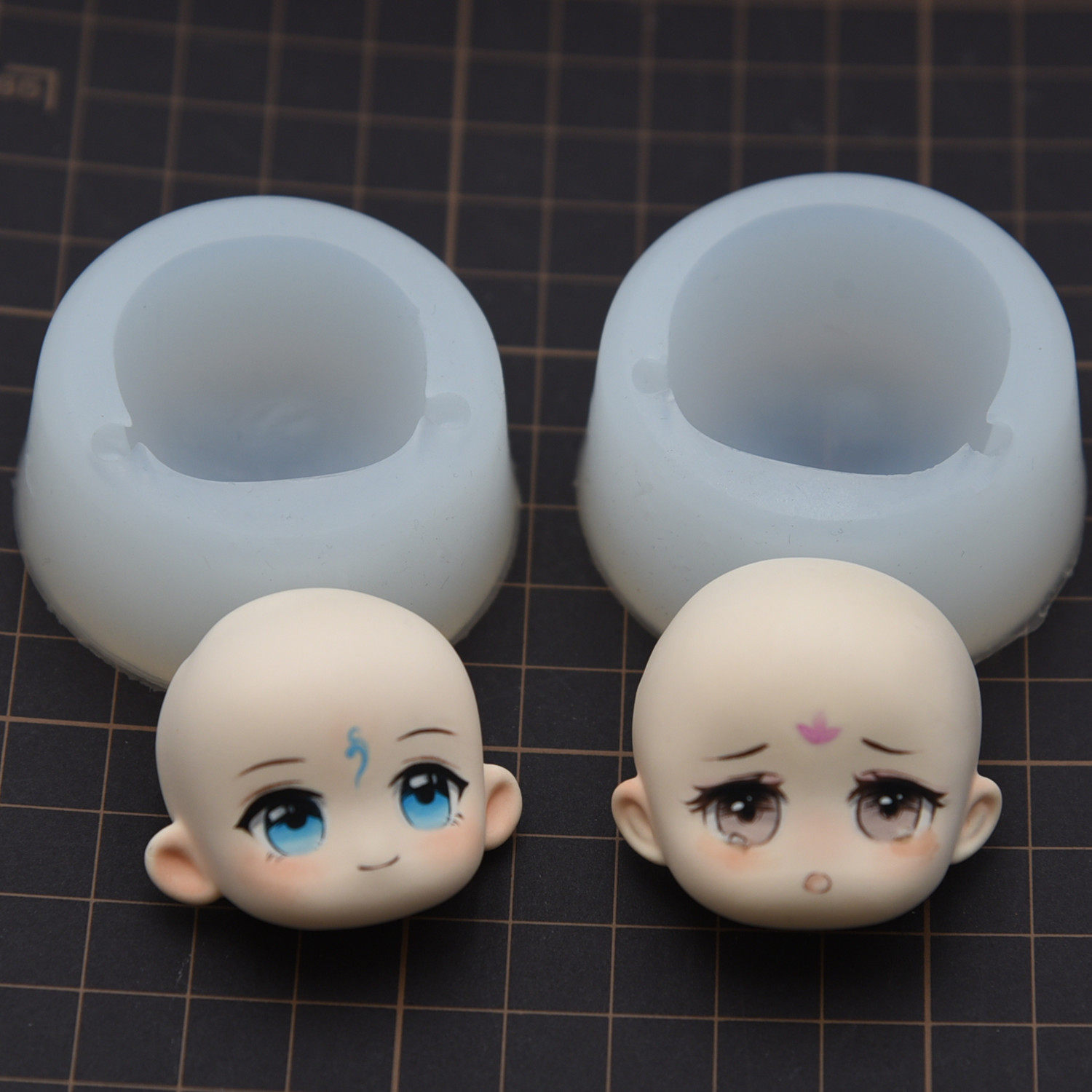 二次元Q版豆豆带耳朵粘土脸模 超轻粘土石塑软陶翻糖手办硅胶模具