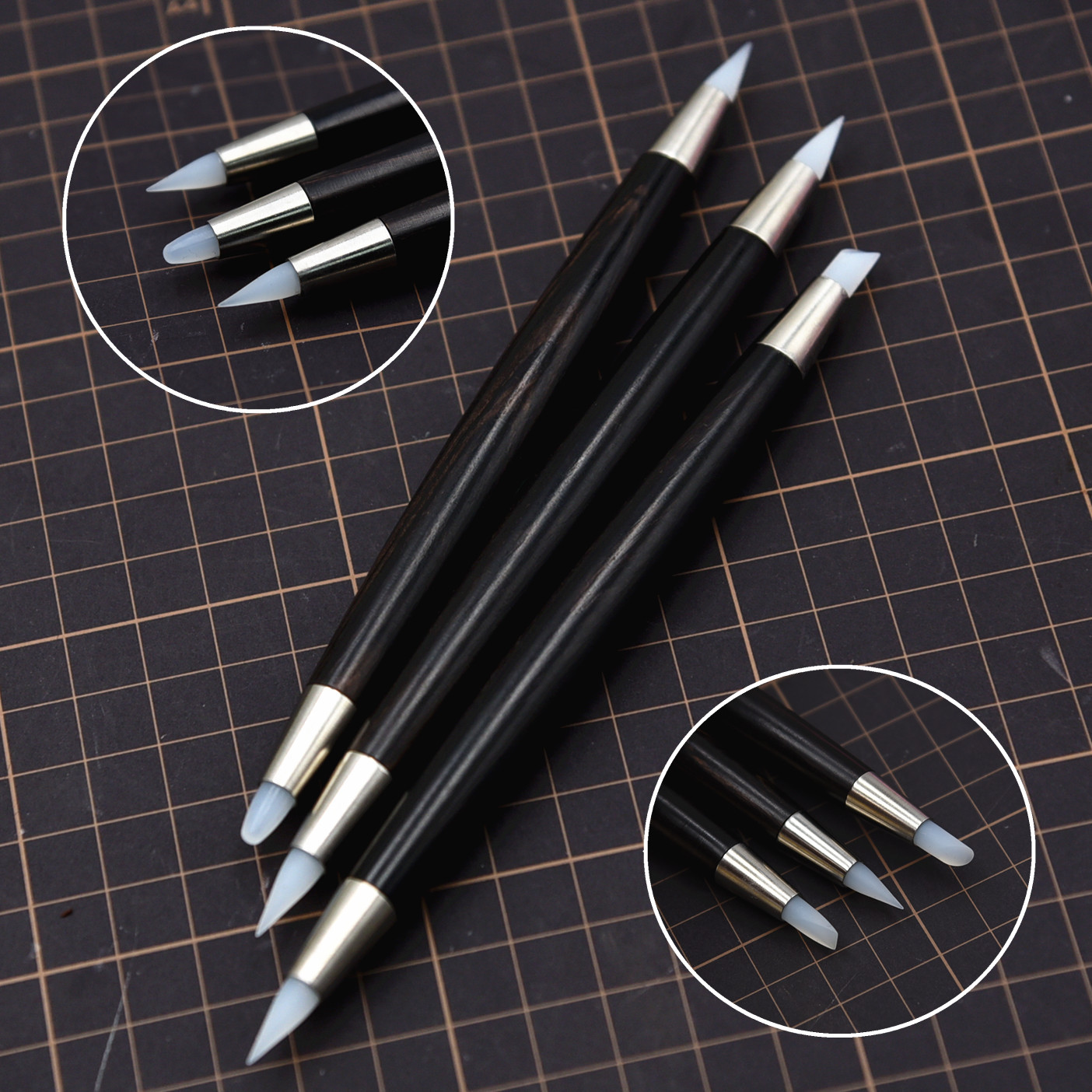 粘土软陶紫檀双头硅胶软头人偶抹痕笔 手办DIY制作塑形工具去痕笔