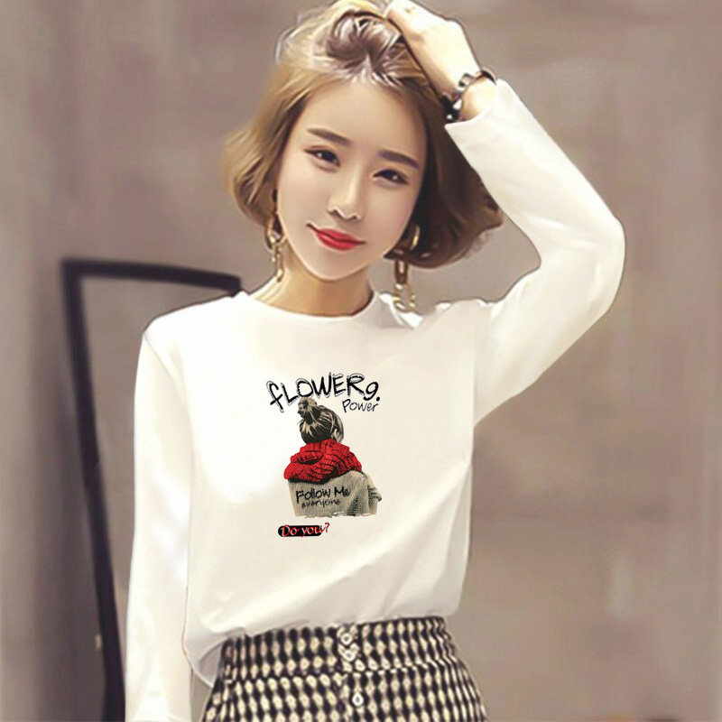 白色t恤女长袖2025春秋纯色圆领百搭纯棉加绒修身显瘦加厚打底衫