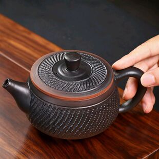 紫陶茶壶半手工跳刀纹大容量汉瓦壶高档茶具套装泡茶复古家用单壶
