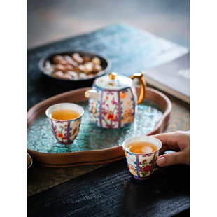 八方聚财壶陶瓷珐琅彩泡茶壶一壶两杯家用手把壶功夫茶具礼盒套装