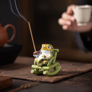 线香香插富翁金蟾摆件精品招财香道配件沉香插香茶桌装饰品
