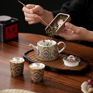 鎏银珐琅彩一壶二杯高端功夫茶具套装供奉送老师公司商务伴手礼品