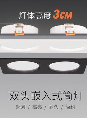双头筒灯led嵌入式天花灯黑色长方形超薄商用双孔走廊过道斗胆灯