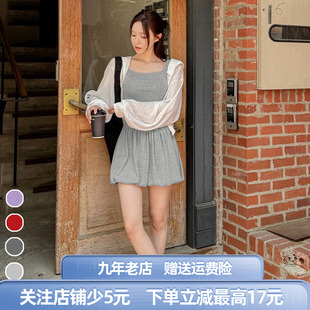 小个子纯欲芭蕾风连衣裙 miu系短款修身收腰a字吊带裙减龄带胸垫